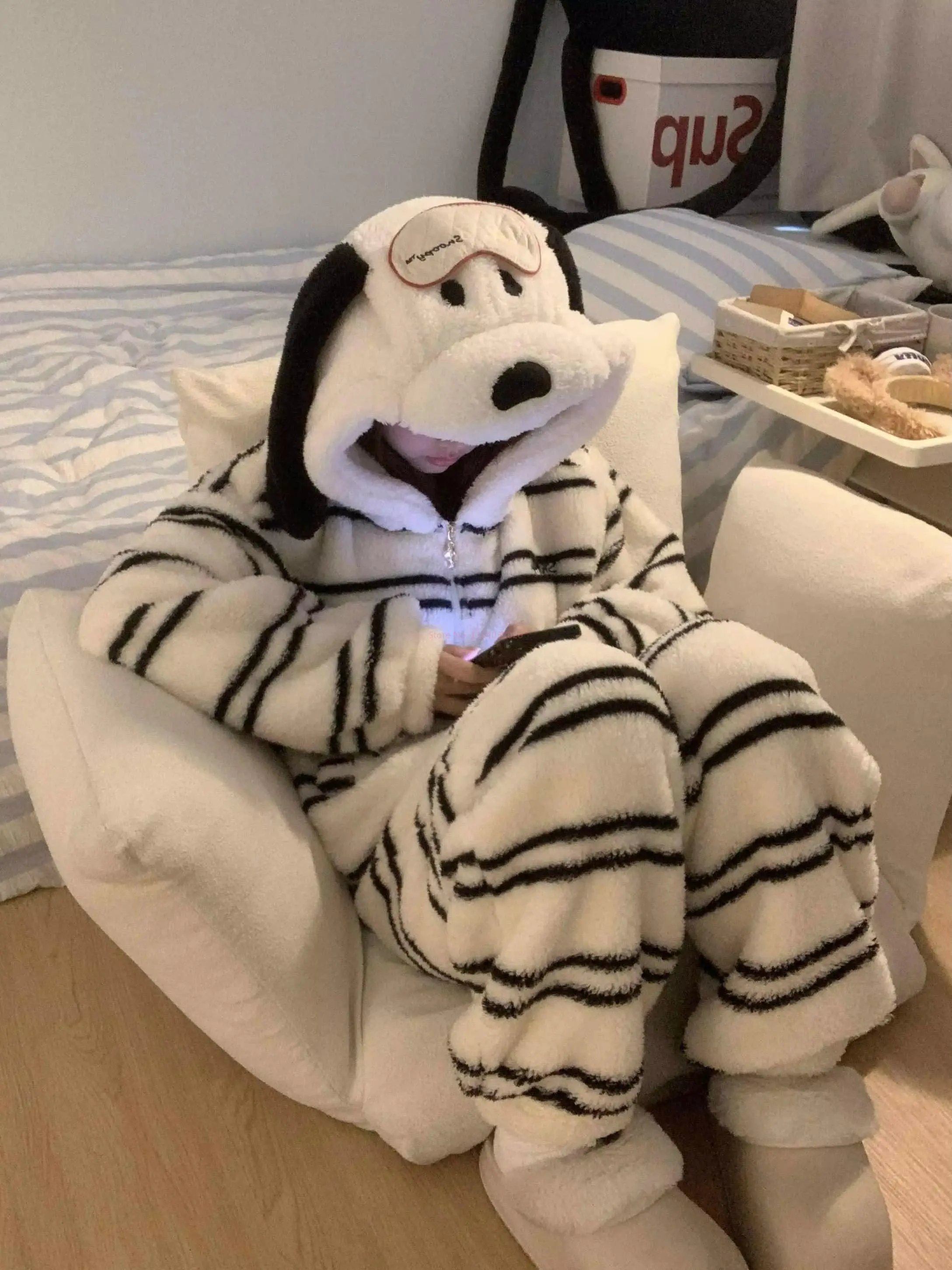 Halloween Snoopy Flannel Pajamas Kawaii Anime Cartoon Hooded Kids Adult Casual Christmas Home Pants Autumn Fashion