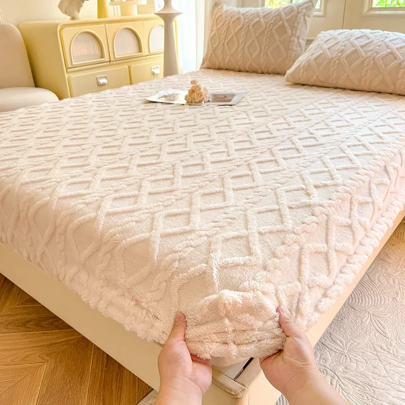 1PC 1PC Winter Warm Coral Fleece Bed Sheet with Elastic Band Single Queen King Size Thick Fluffy Mattress Cover Fitted Bedding Sheet - Aliexpress Deal