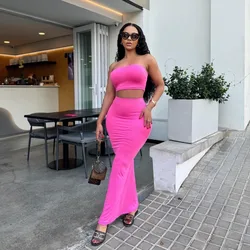 European and American foreign trade 2024 summer new style solid color sleeveless tube top high waist slim long skirt women's sui