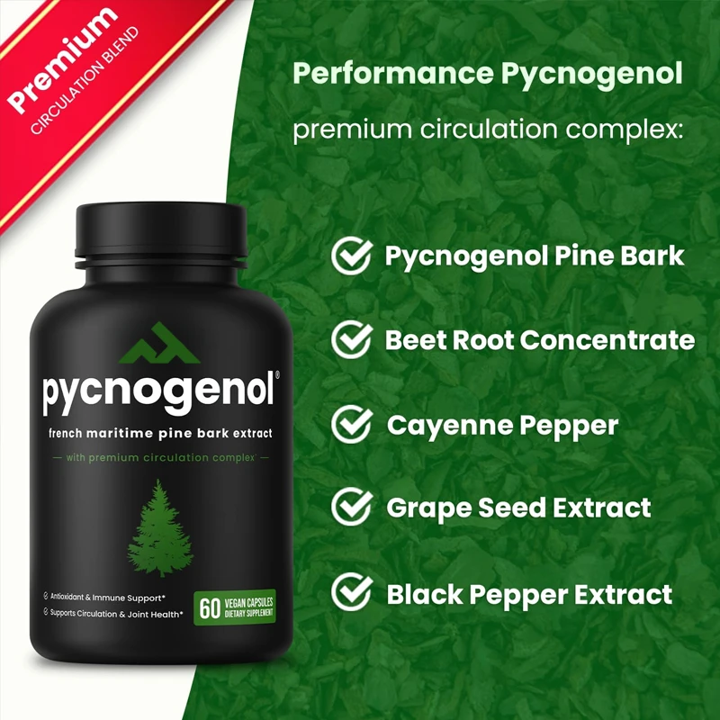 Pycnogenol French Ocean Pine Peel Extract | Black Pepper Extract | Vegetarian, Non GMO | 60 Capsules