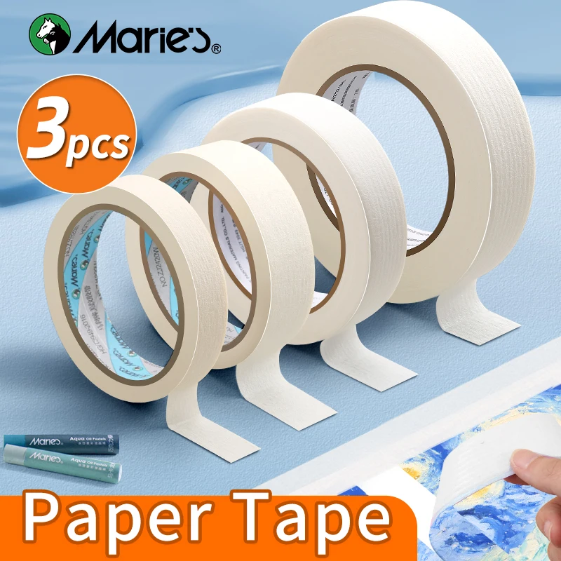 

3pcs Marie's Paper Tapes, 0.7in/0.94in & 20m/50m, Hand Tearable Masking Tape for Watercolor, Drafting, Canvas Framing for Adults