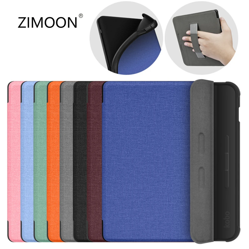 For Kobo Libra 2 Fabric Soft Case with Hand Strap Smart Cover for Libra H2O Magnetic Protective Shell for Tolino Vision 5/6