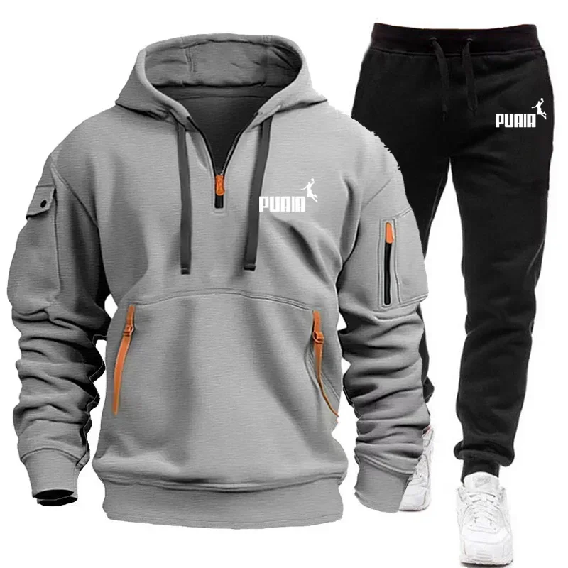 Conjunto de Dos Piezas de Sudadera con Capucha Gruesa y Pantalones Deportivos para Hombre, Otoño/Invierno 2026, para Fitness, Jogging y Ocio