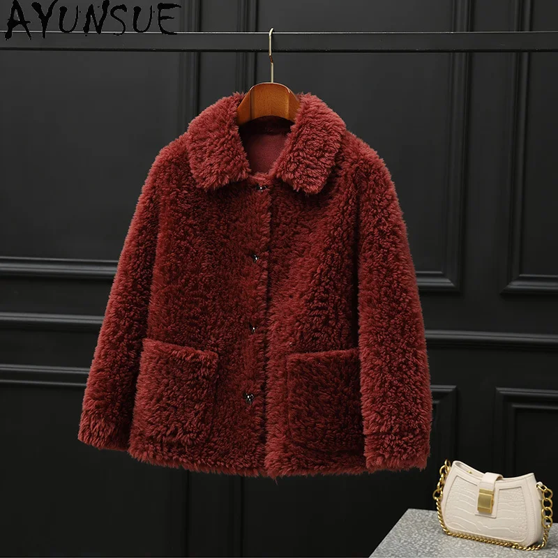 เสื้อโค้ทขนสัตว์แท้ 100% AYUNSUE สำหรับผู้หญิง ปี 2025 แจ็คเก็ตขนแกะเกาหลี เสื้อผ้าฤดูหนาว แฟชั่นผู้หญิง ขนสัตว์ผสม เสื้อโค้ทขนสัตว์สำหรับผู้หญิง