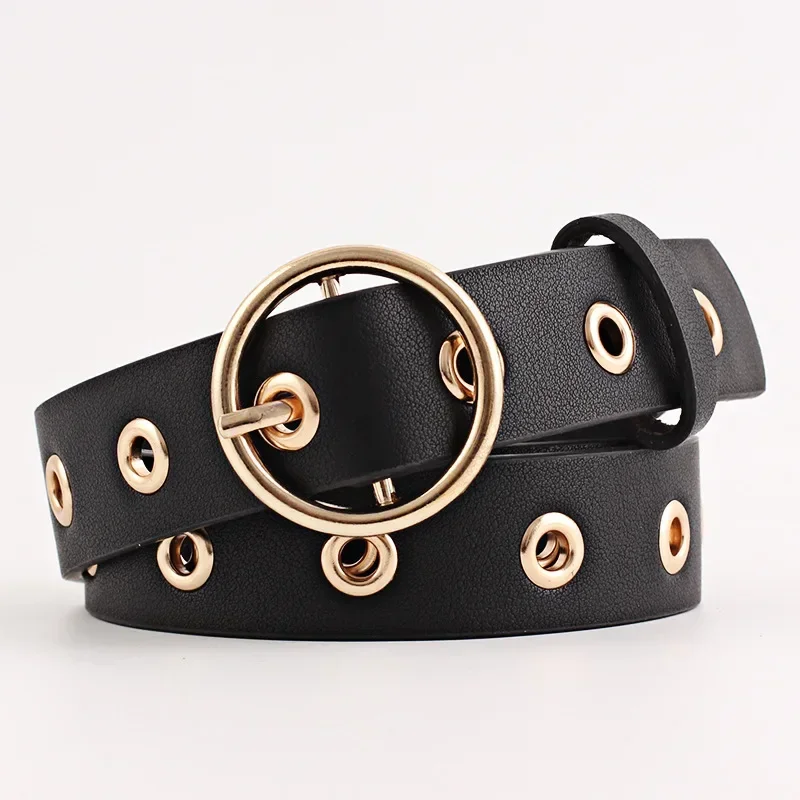 Women Belt Round Buckle Fashion Leather Belt for Women Black Pink White Blue Red Ladies Accessories Belts Belts for Women