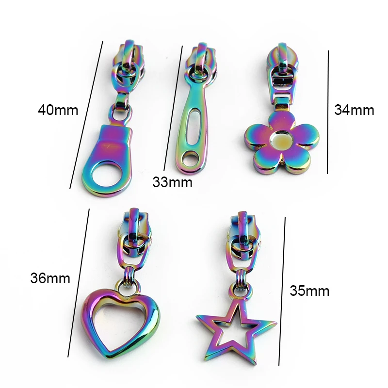 Rainbow Star,Heart Shape 3# Nylon Puller Slider Head For DIY Sewing Bags Clothes Purse Zips Puller Repair Kit Decor Accessories