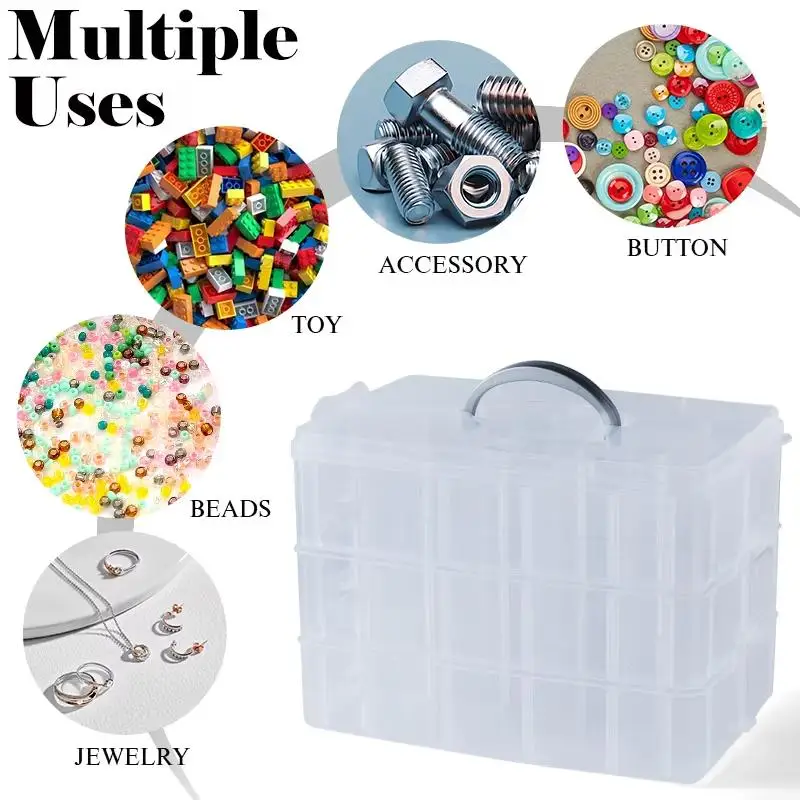 3-Tier Craft Storage Container, Stackable Organizer Box With Dividers For Art Supplies, Beads, Tapes, Jewelry Accessories