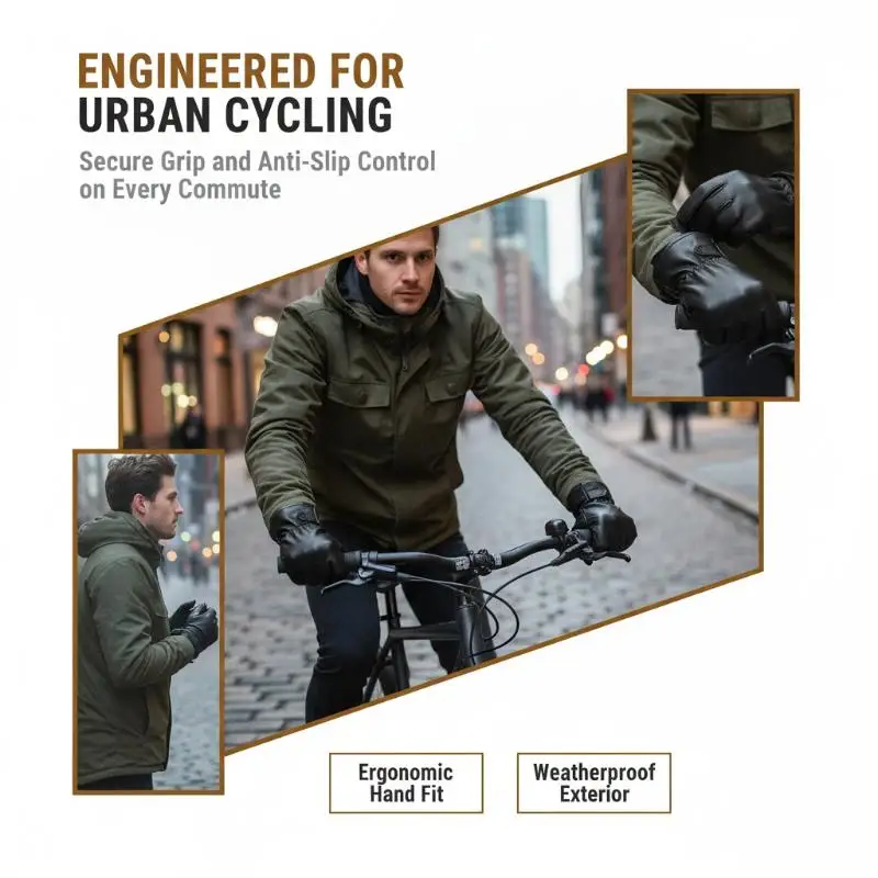 Winter Cold Weather Leather Gloves Thick Fleece Lined Windproof Black for Cycling Climbing Camping Outdoor Use