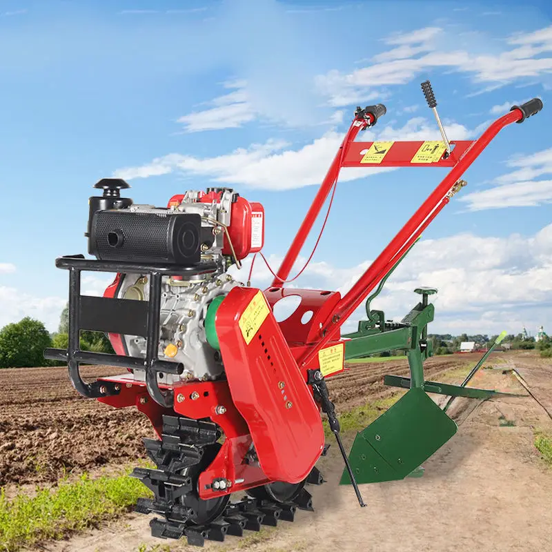 

Farmland micro tiller + ditch plow, chain track crawler micro tiller overturn trench soil loosening tillage machine