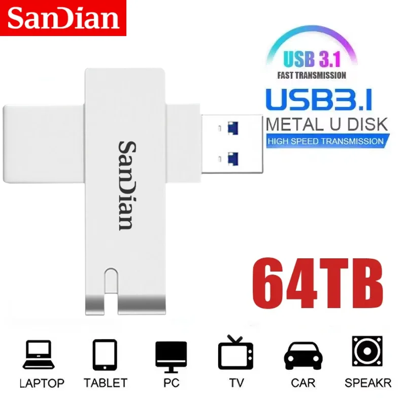 Sandian 2-In-1 64TB 16TB USB Flash Drive Type-c Pen Drive 32TB 1TB 256GB High Speed USB Stick Waterproof Flash Pendrive Disk