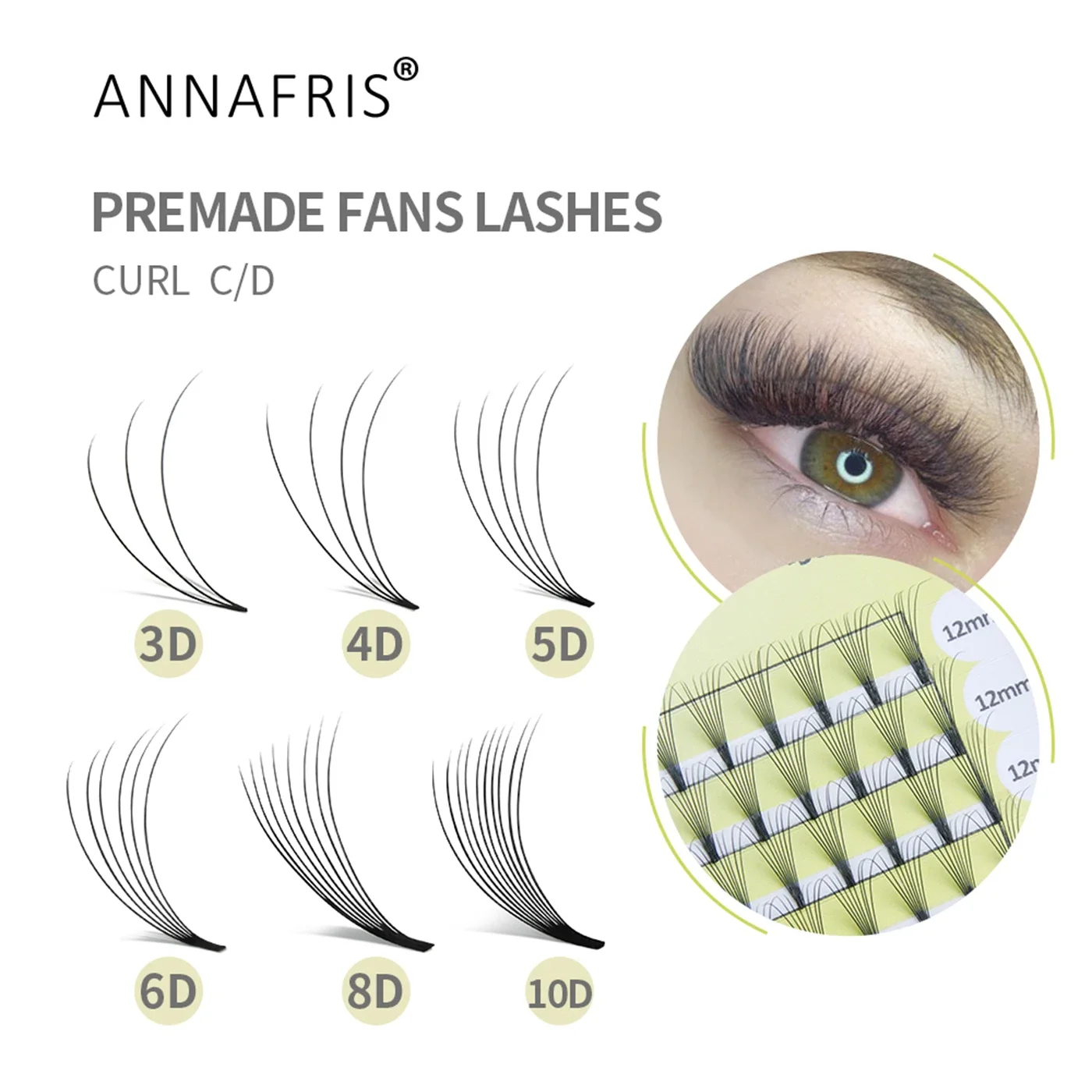 ANNAFRIS Premade Volume Fans Lash Extension 3D 4D 5D 6D 8D 10D Short Root Pre Made Individual   Eyelash Extension Faux Mink