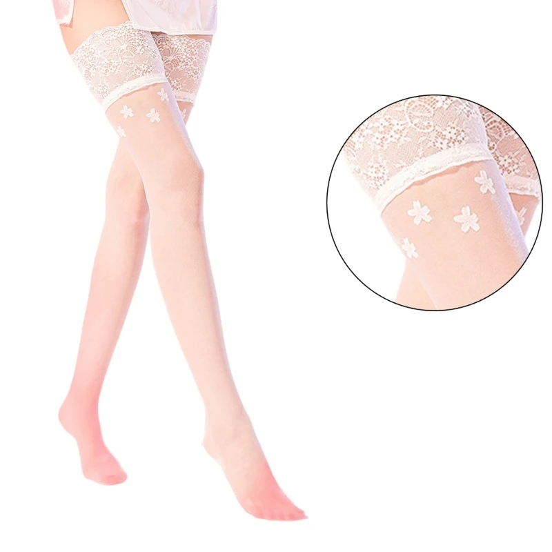 Over The Knee Socks Women Silk Thigh High Stockings Silicone Lace Top Pantyhose