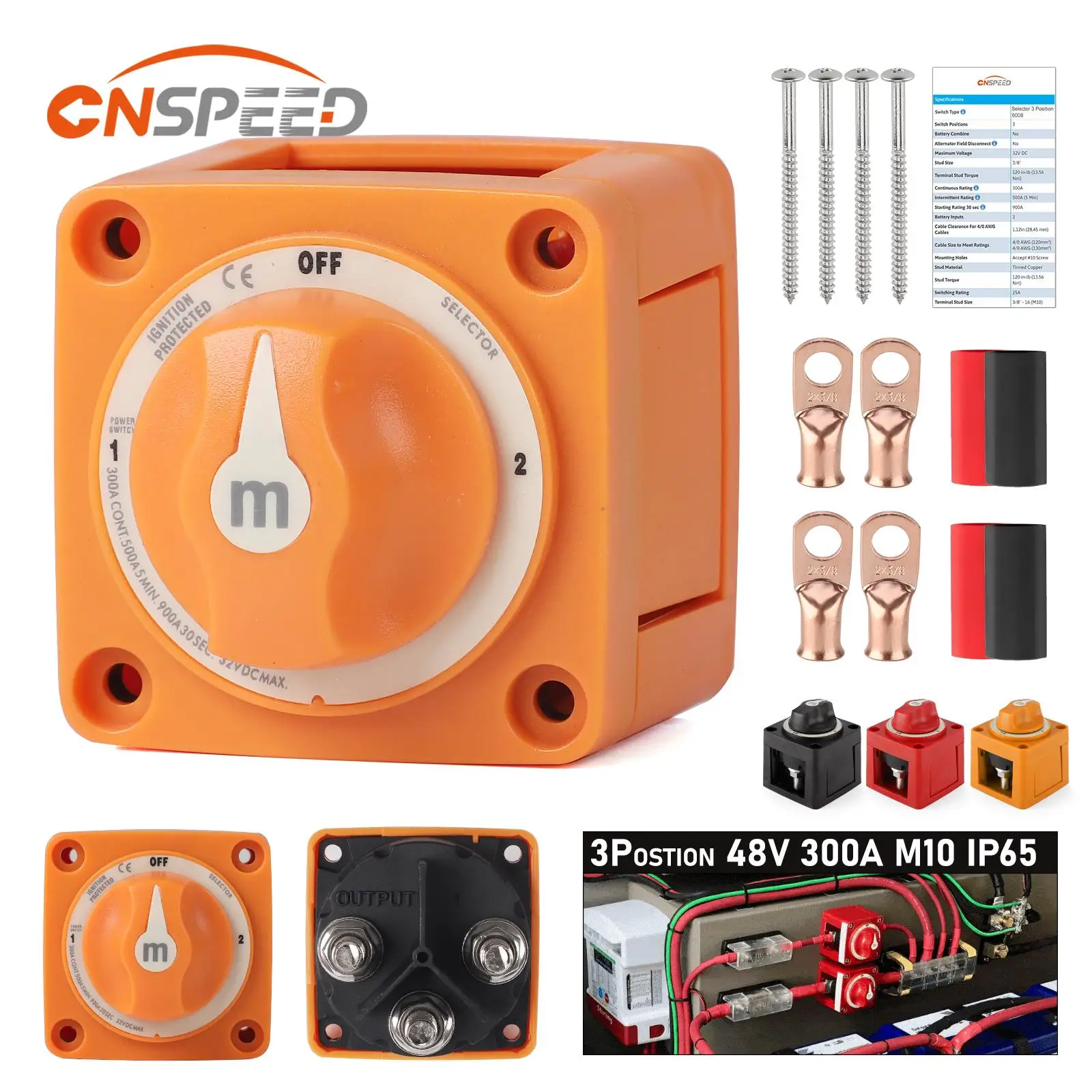 CNSPEED M-Series 3 Position 1-OFF-2 Battery Disconnect Rotary Switch Terminal Stud 3/8
