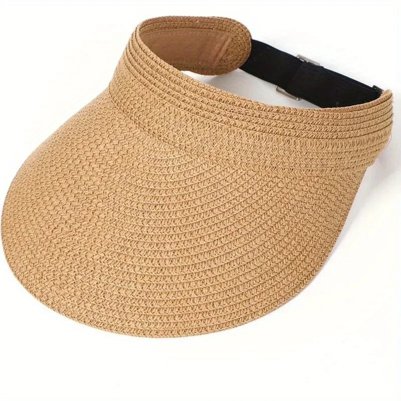 

1 шт., пляжная соломенная шляпа с солнцезащитным козырьком для молодых женщин, шляпа с хвостиком и защитой от ультрафиолета, с широкими полями, летняя упаковка для путешествий, UPF 50+