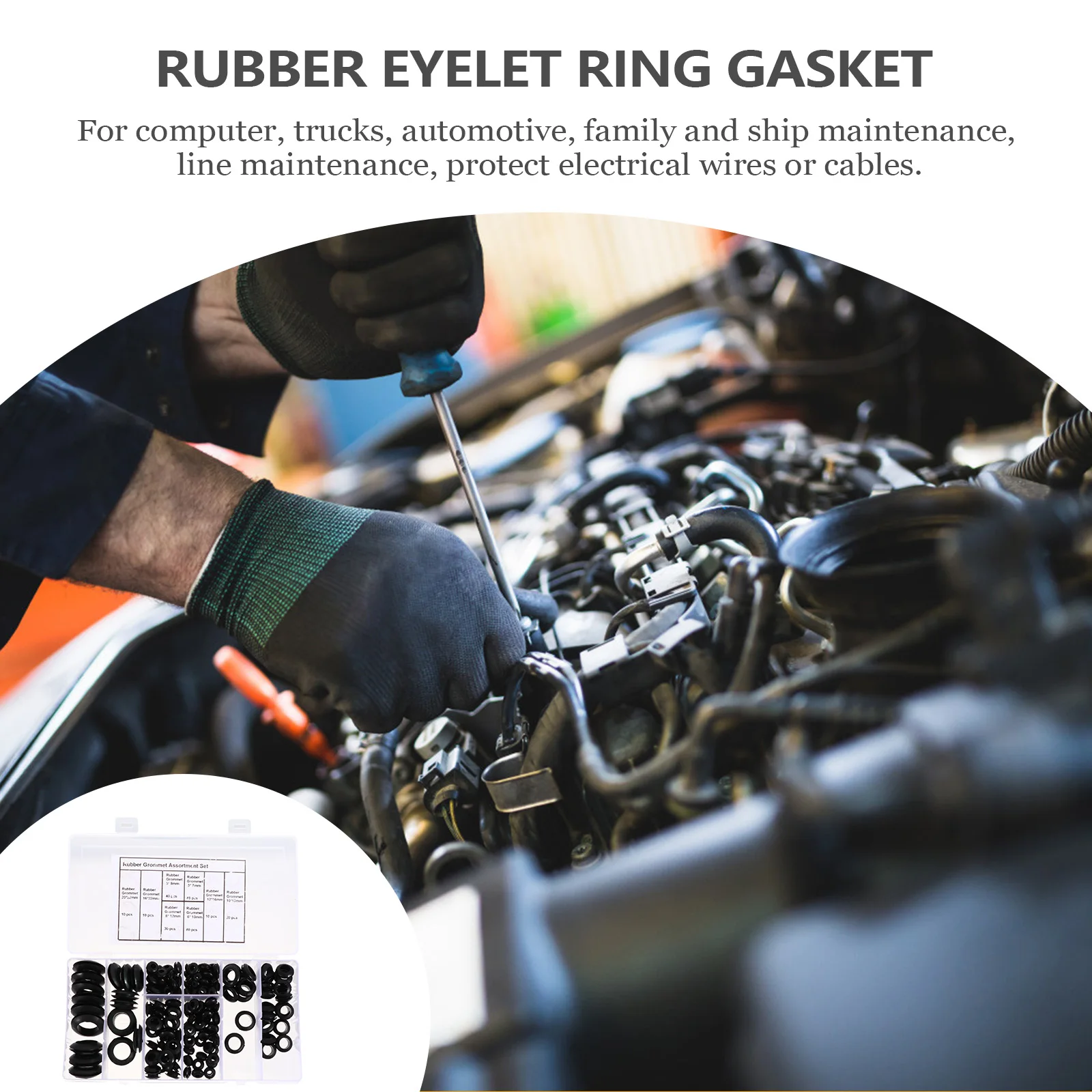 

200 Pcs Rubber Grommet Eyelet Ring Gasket Hole Plug Black Seal Cable Wire Electrical Guard Automotive Computer Maintenance Heat