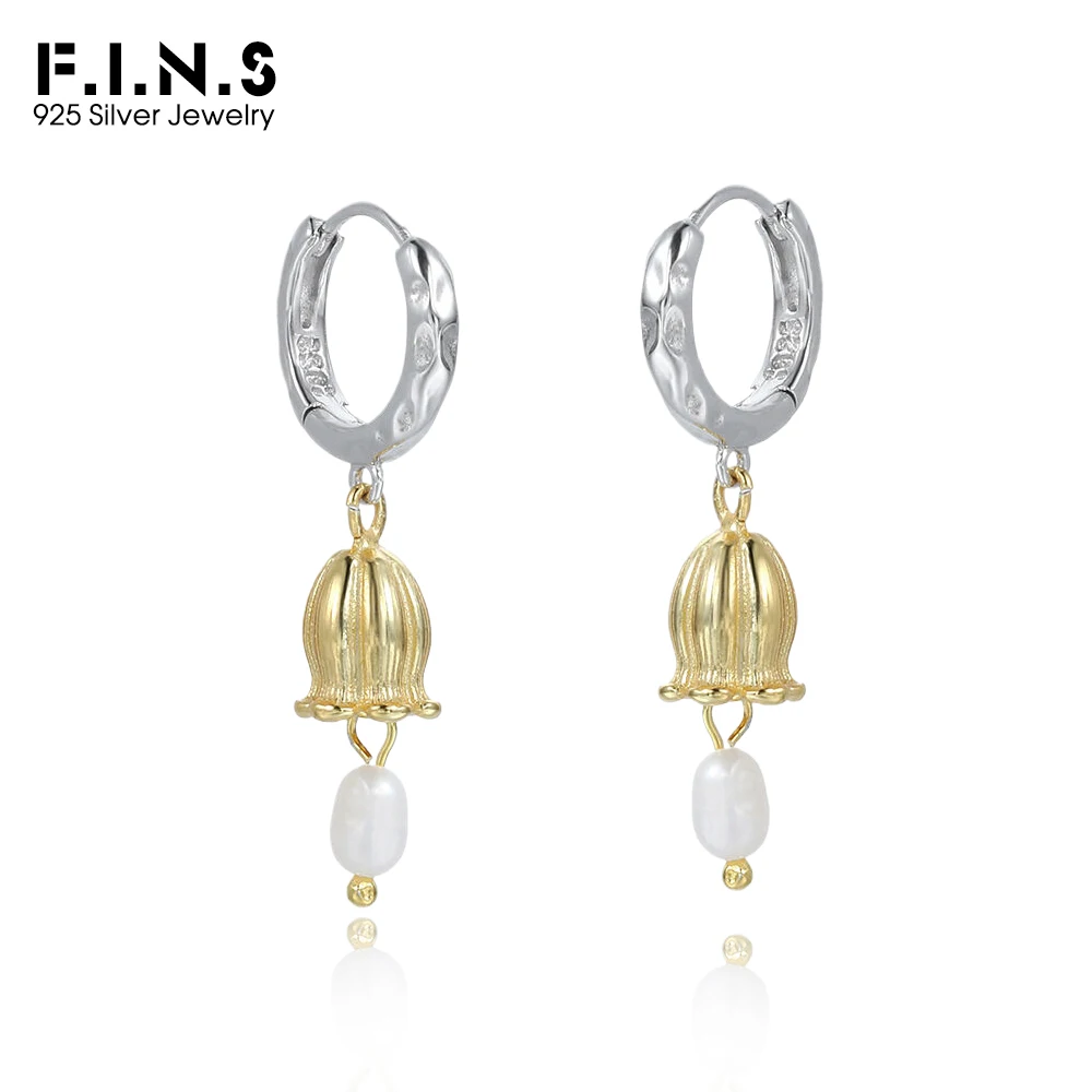 

Серьги F.I.N.S Lily Of the Valley из стерлингового серебра 925 пробы, роскошные серьги с цветочным разделением цветов и жемчугом, пряжка для ушей, модные ювелирные изделия