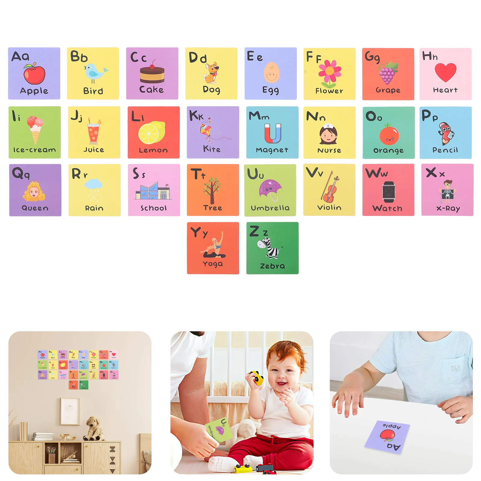 Scheda grafica a colori Gioco di parole Alfabeto Parole del sito di abbinamento Schede flash Scuola materna Inglese