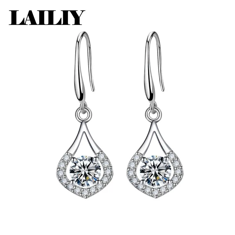 LAILIY925 Sterling Silver Pear Shaped Diamond Teardrop Earrings for Women Fashion Jewelry