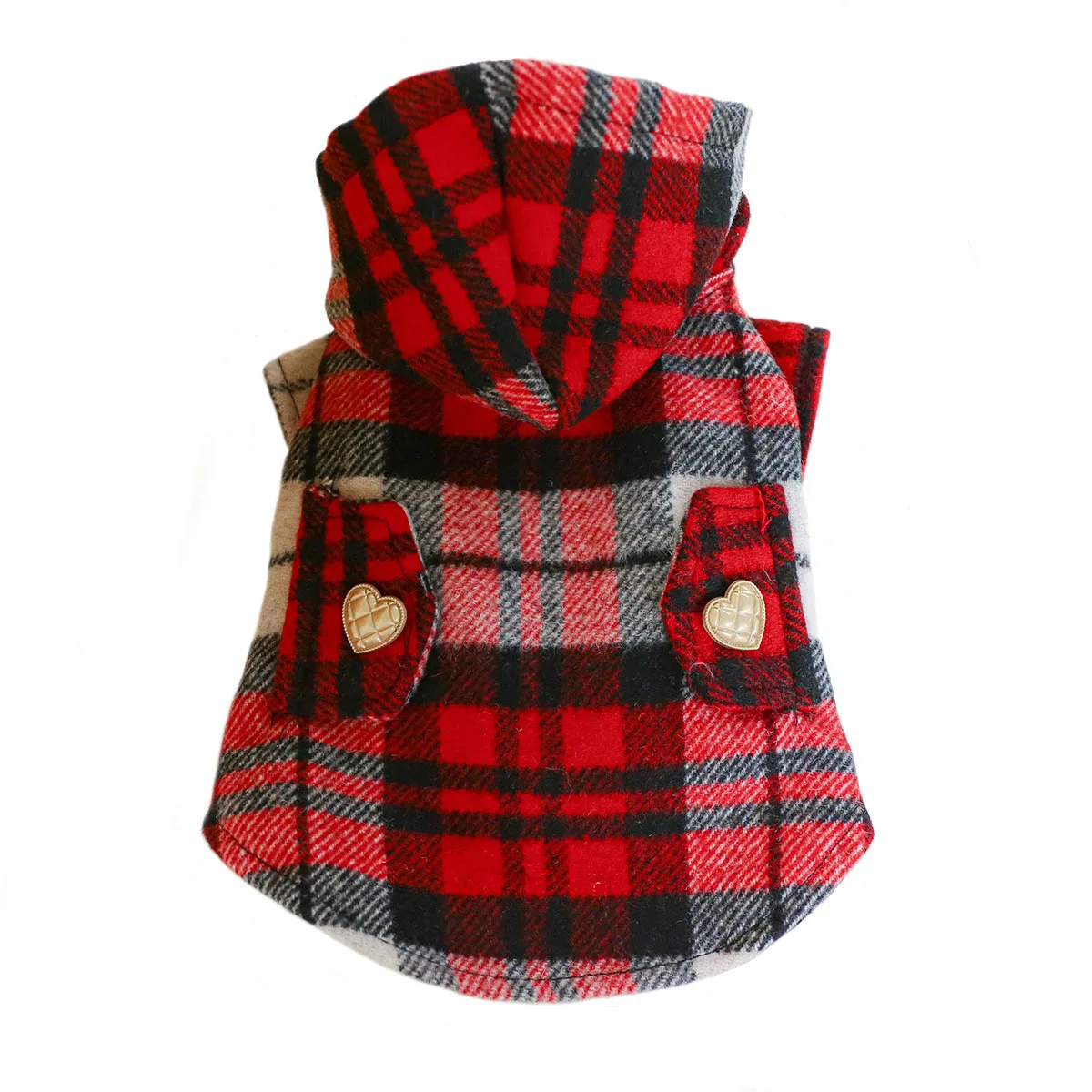 

Red Plaid Dog Coat Hooded Winter Dog Clothes Thicken Warm Woolen Christmas Clothes for Small Medium Dogs Puppy Pet Costume