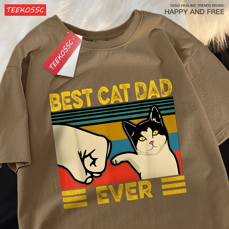 Best Cat Dad Ever Punch Male Female Tops Oversized Cotton Tee Clothes Summer Street T Shirts Fashion Breathable Tshirt Couple