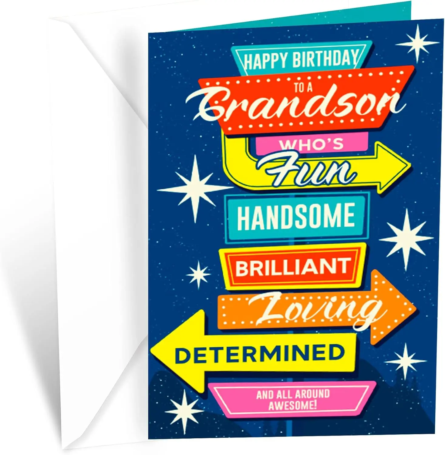

Greetings Birthday Card For Grandson, Made in America, Eco-Friendly, Thick Card Stock with Premium Envelope 5in x 7.75in, Packag