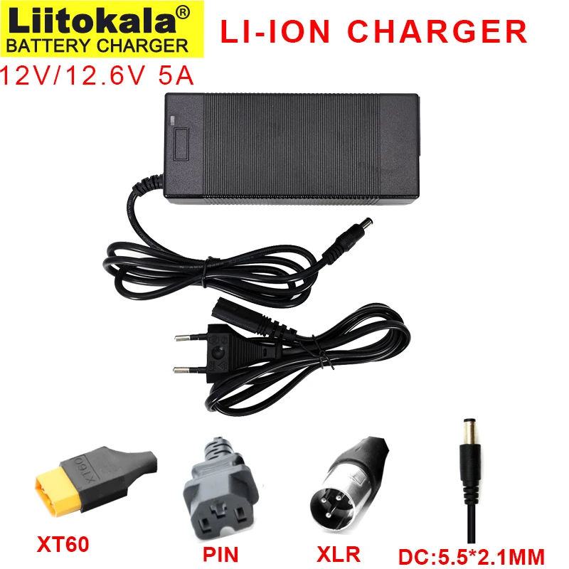 LiitoKala 12.6V 5A 3 Series 18650 Lithium Battery Pack Charger 12V Polymer li-ion battery charger XT60 XT90 XLR DC 5.5*2.1mm