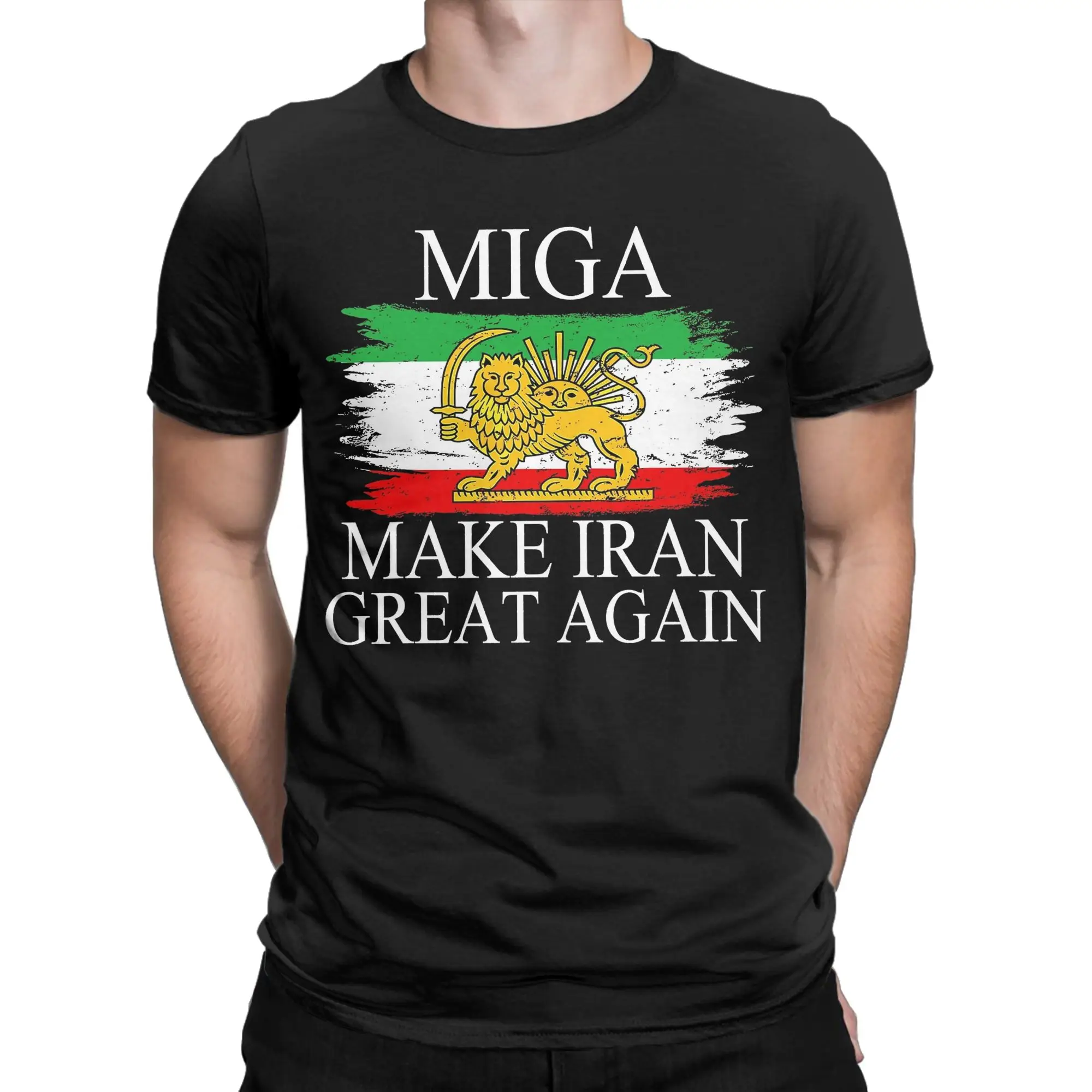 Make Iran Great Again Emblem of Iran MIGA Political T-Shirt for Men  Casual Pure Cotton Tee Shirt O Neck Short Sleeve T Shirts