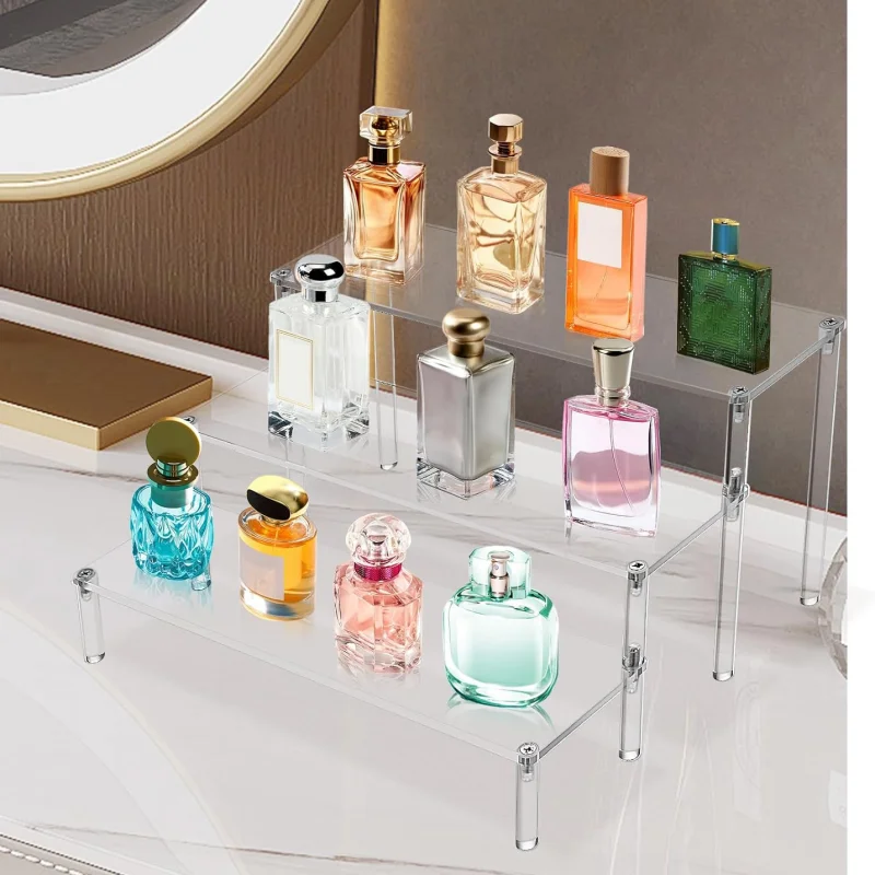 رافعات عرض أكريليك كبيرة، منظم حامل العطور، رافعات أرفف أكريليك شفافة لحوامل العرض للأغذية، استخدام الطاولة