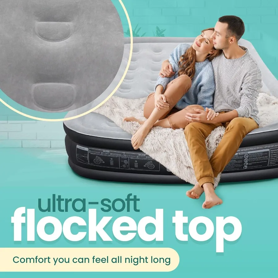 مرتبة قابلة للنفخ مزدوجة الحجم بحجم كينج مع مضخة مدمجة للتخييم والسفر وسرير تفجير محمول مقاوم للماء #6