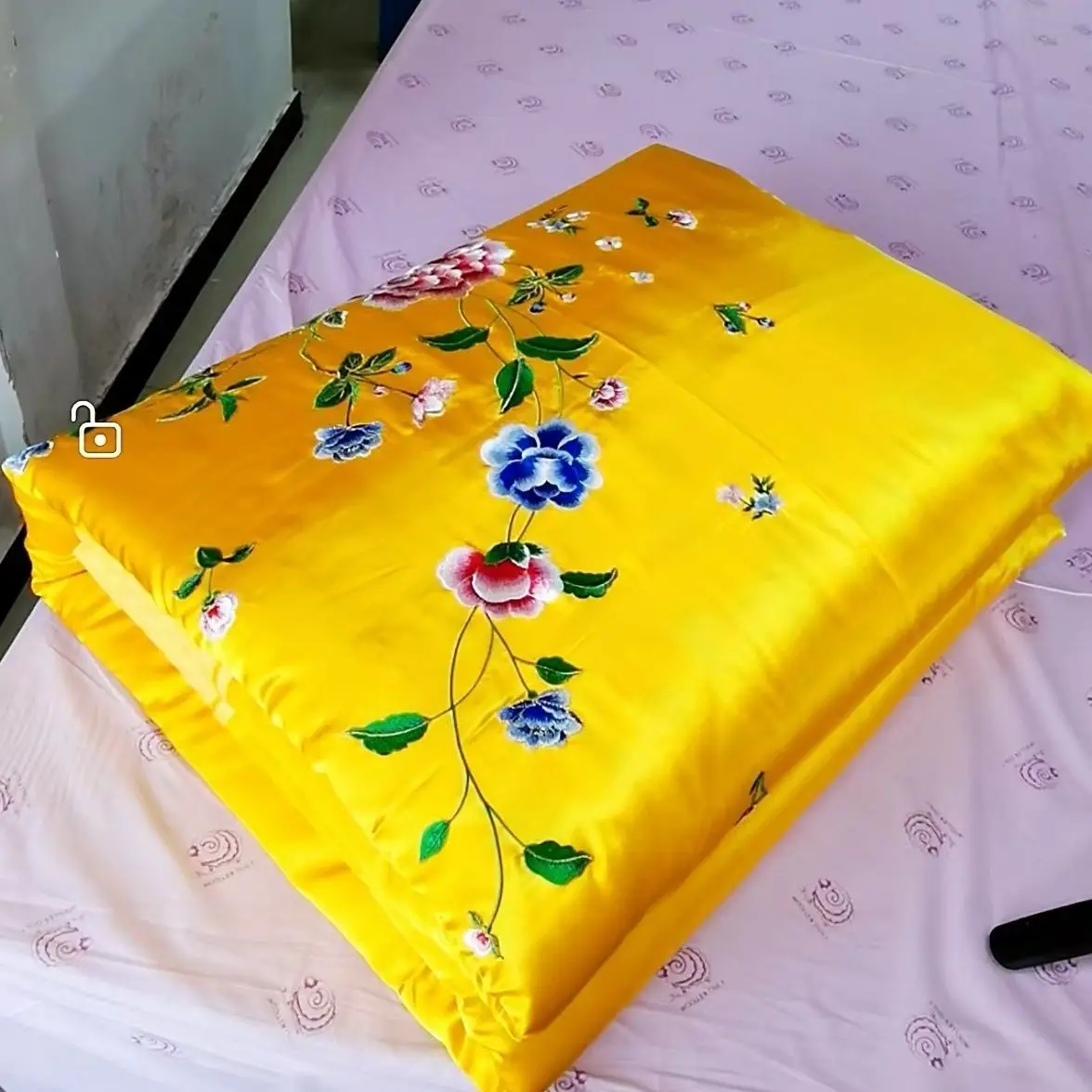 Glossy summer satin silk cover with zipper Ice cool floral print bedspread home bedding