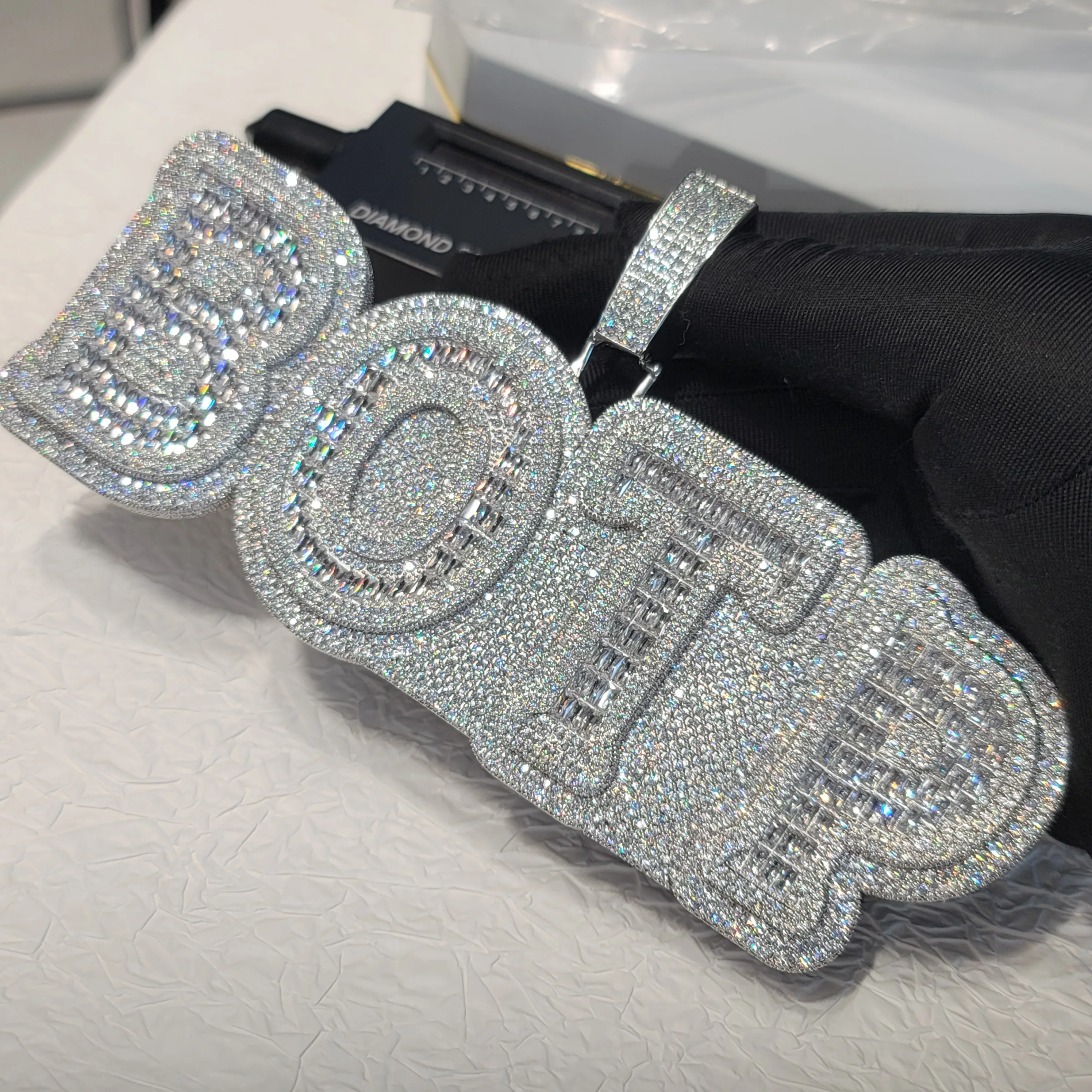 Iced Out Big Baguettecz Tennis Chain Hip Hop Necklace Custom Letter Pendant Whole Piece Solid Back Nameplate Mother's Day Gifts