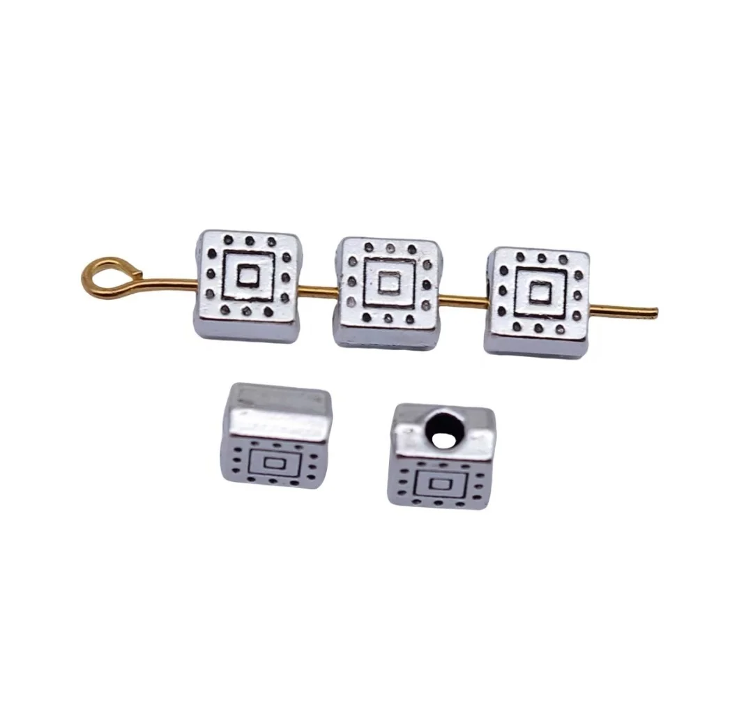 

50pcs 6.5x6.5x3.8mm Zinc alloy metal tibetan silver plated bead T1253 for jewelry making