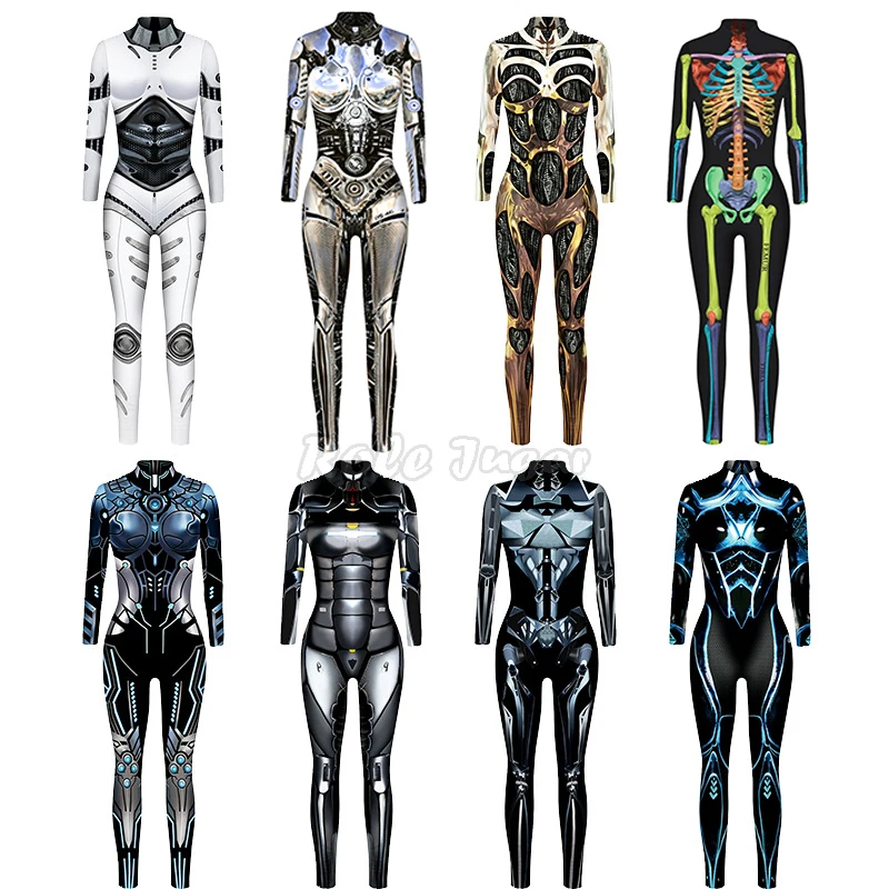 Disfraces de Halloween Punk gótico para mujer, mono Sexy ajustado con Calavera, Robot Mecha, disfraz de Cosplay, mono Zentai