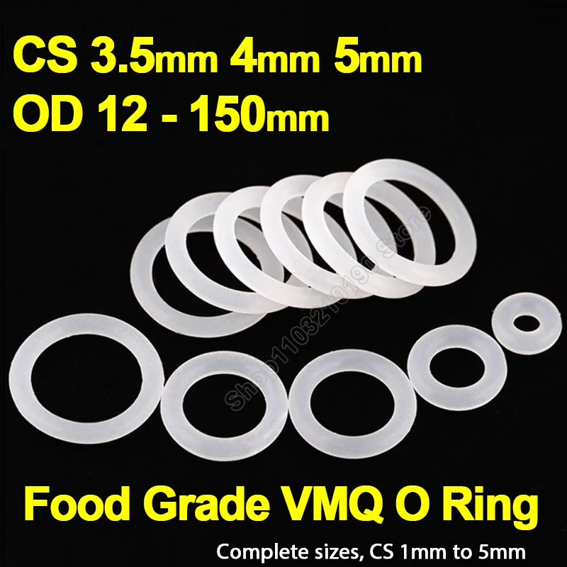 White Food Grade Silicone O Ring Gasket CS 3.5 4 5mm OD 12-150mm Waterproof Washer Round O Shape VMQ O Ring Silicone Rubber Ring