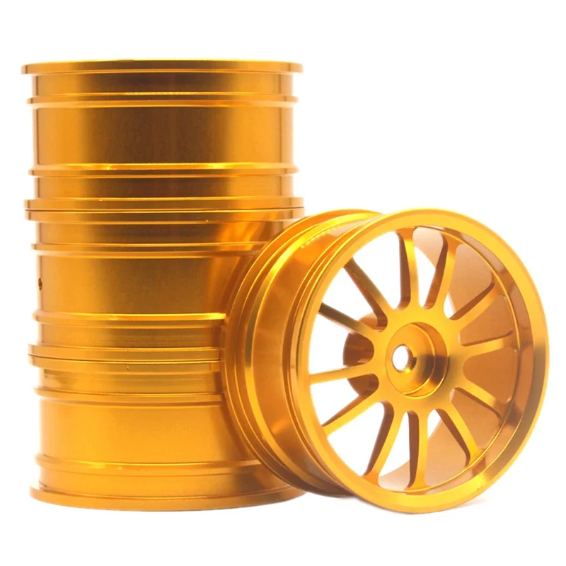 4 Pcs Universal 1.9-Inch Aluminum Alloy Wheel Suitable for 1/10 SCX10 Simulation Flat Sports Car,Gold