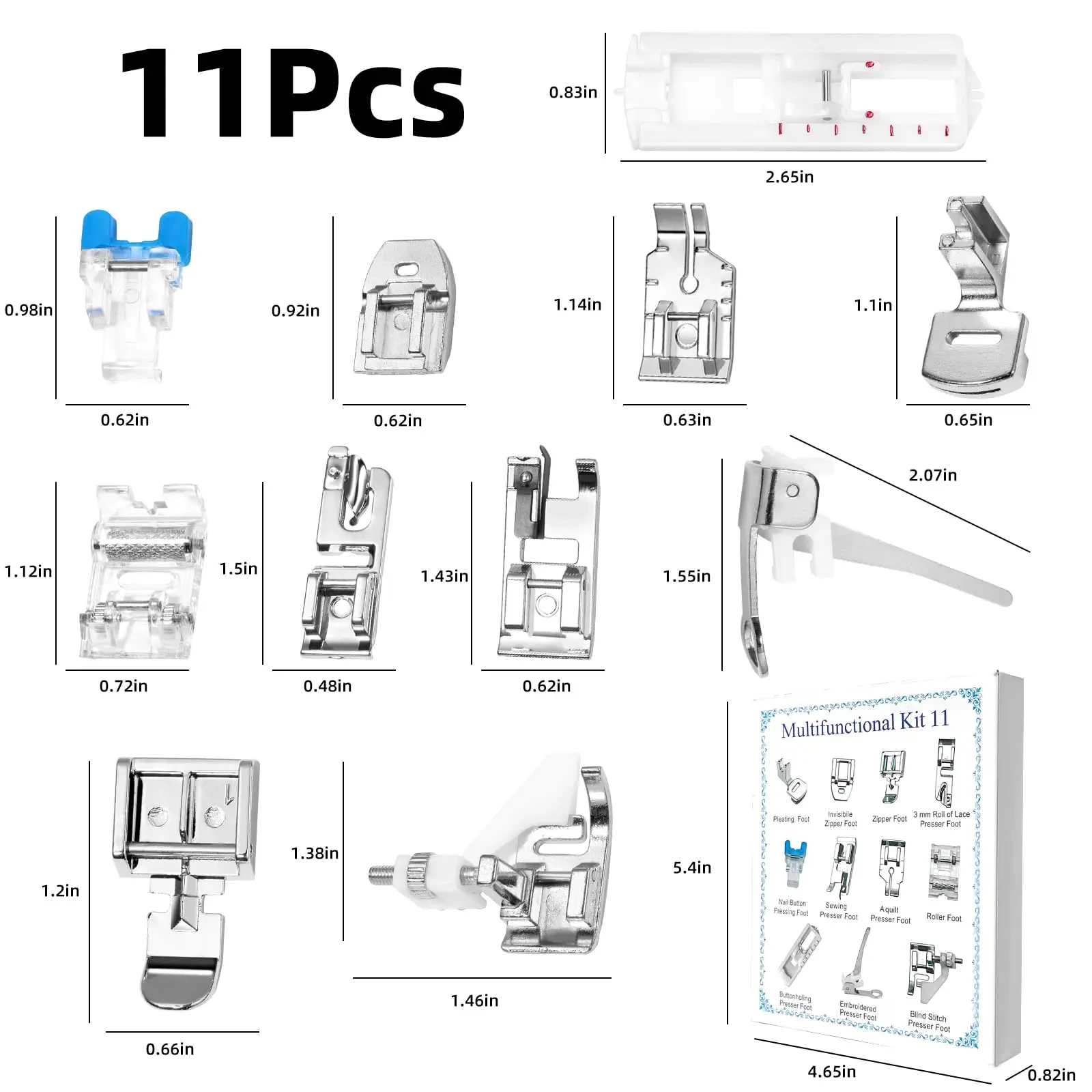 11pcs/set Multi-functional Sewing Machine Press Foot Presser Feet Fit for Sewing Machine Parts Accessories Home Craft