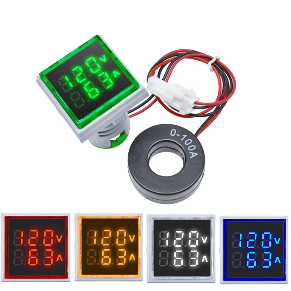 Mini Dual Display Voltmeter & Ammeter LED Digital Voltage Gauge AC 50-380V 0-100A Current Meter Durable Voltage Panel Tester