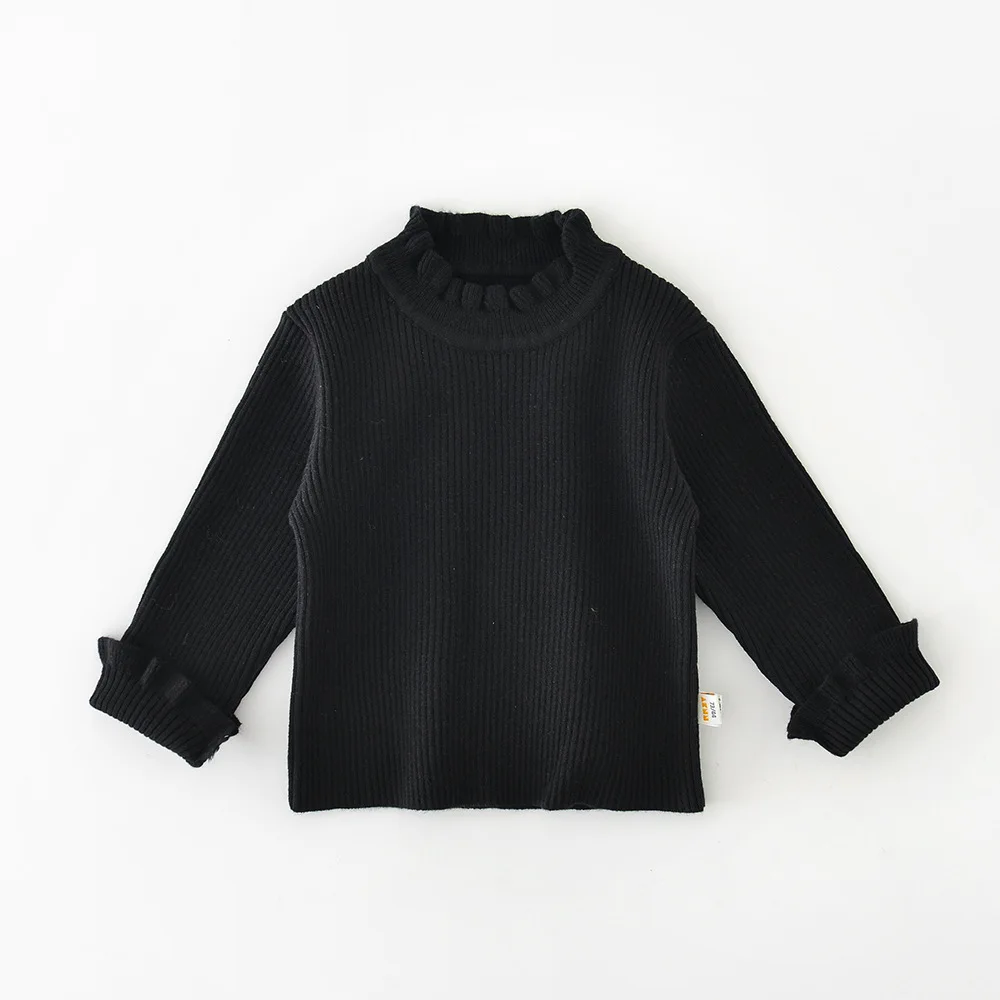 Autumn New Baby Sweaters Ruffle Collar Infant Gilrs Knit Pullover Base Color Toddler Knitwear