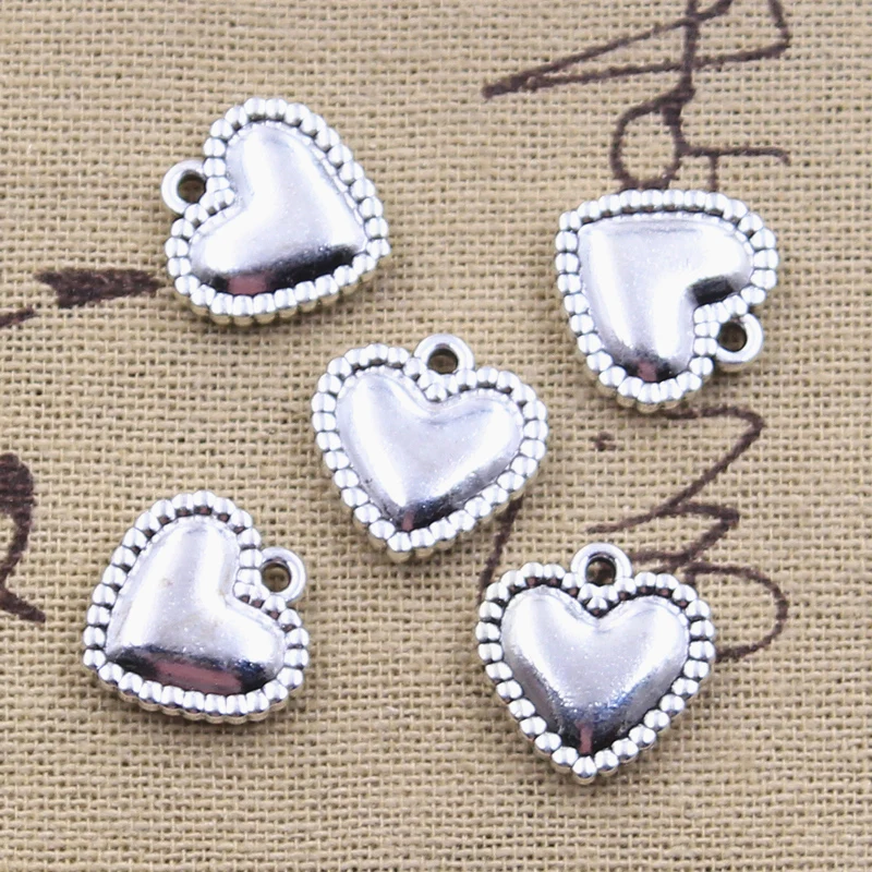 12pcs Charms 3D Heart 15x15mm Antique Silver Color Pendants DIY Crafts Making Findings Handmade Tibetan Jewelry