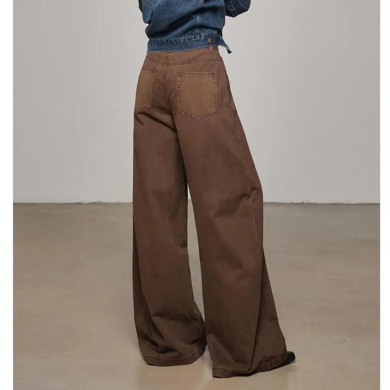ZHISILAO-pantalones vaqueros de pierna ancha para mujer, Vaqueros de pierna ancha marrones, holgados, informales, Y2K, hasta el suelo, ropa de calle, Otoño Invierno 2025