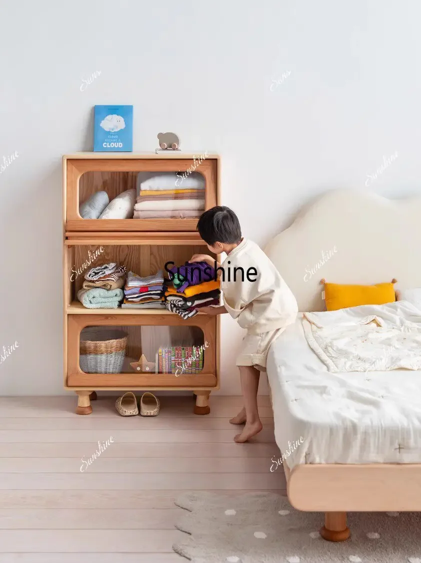 All solid wood children's bookcase dust-proof door can be stacked with living room shelvesTJ