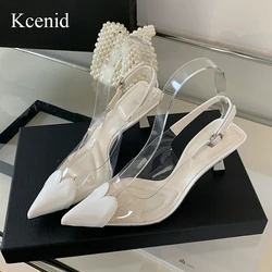 Kcenid Fashion Pointed Toe Women Summer Loving Heart Clear PVC Sandals High Heel Sexy Slingback Pumps Women Wedding Shoes