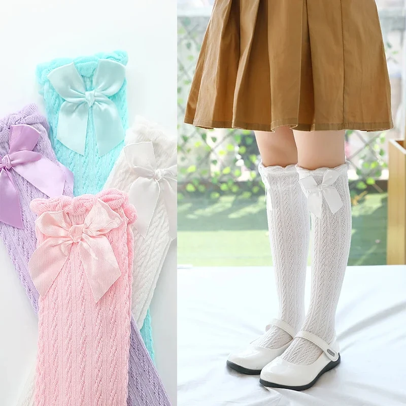 العلامة التجارية طفل الفتيات Sockings الركبة عالية الطفل الجوارب أنبوب طويل الاطفال تدفئة الساق فتاة الجوارب القوس الجوارب الربيع والصيف والخريف والشتاء