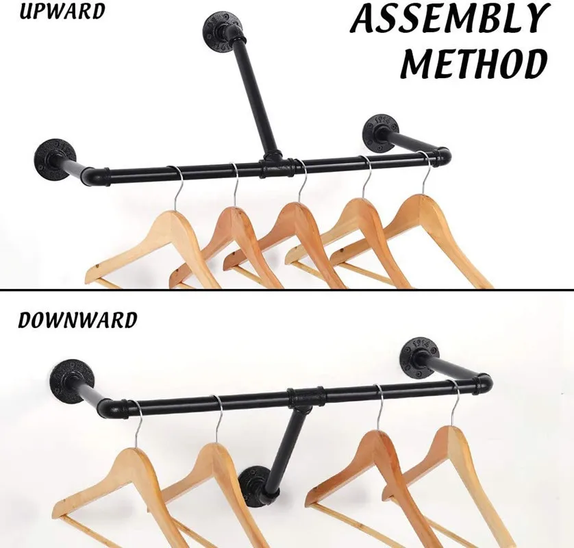 American industrial retro wrought iron water pipe coat rack creative wall side hanger wall clothing displayrack