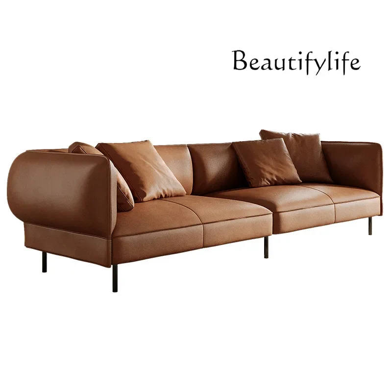 

Italian light luxury retro simulated leather sofa wabi sandy wind small apartment living room leather art sofa