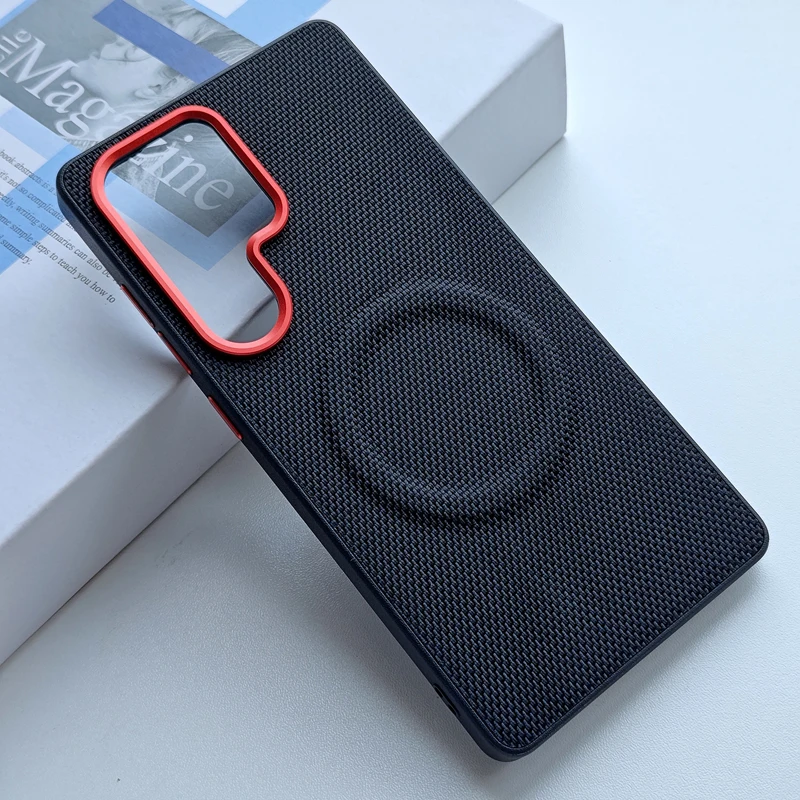 For Samsung Galaxy S26 Ultra Case ELVEV Magnetic Luxury Weave PU Leather Anti-fall with Wireless Charging Cover