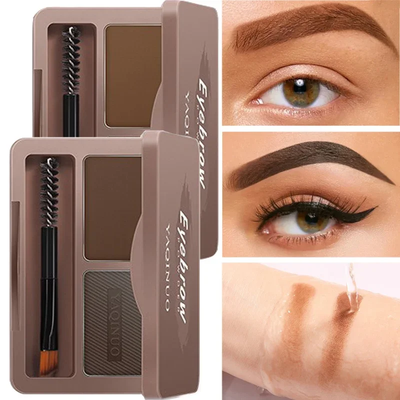 Waterproof Eyebrow Powder Palette with Brush Double Color Lasting Natural Brow Enhancers Pigment Eyebrow Shadow Makeup Cosmetic