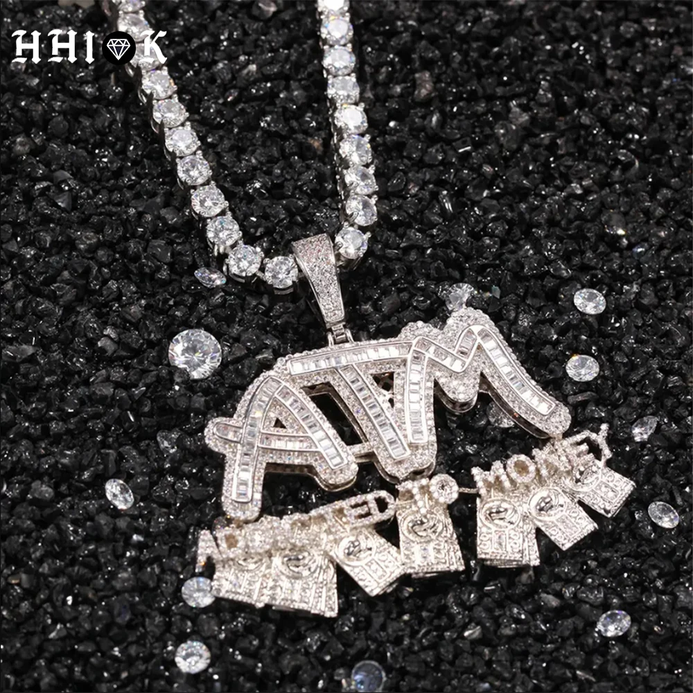 Initial Alphabet Letter Currency Accessories Hip Hop Rock Jewelry ATM Dollar Letter Pendant With Tennis Chain For Men