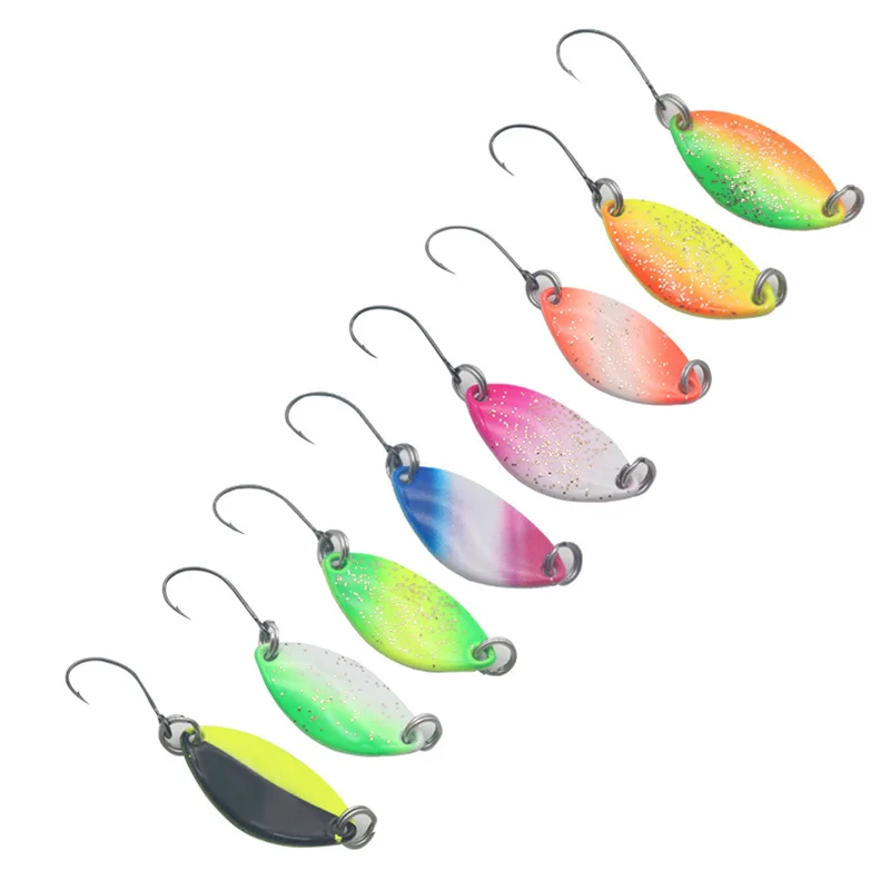 8Pcs/Lot 1.2g 1.6g 2g Colorful Spoon Fishing Bait Single Hook UL Fishing Lure New Spinner Stream Fishing Tackle Bass Pike Trout