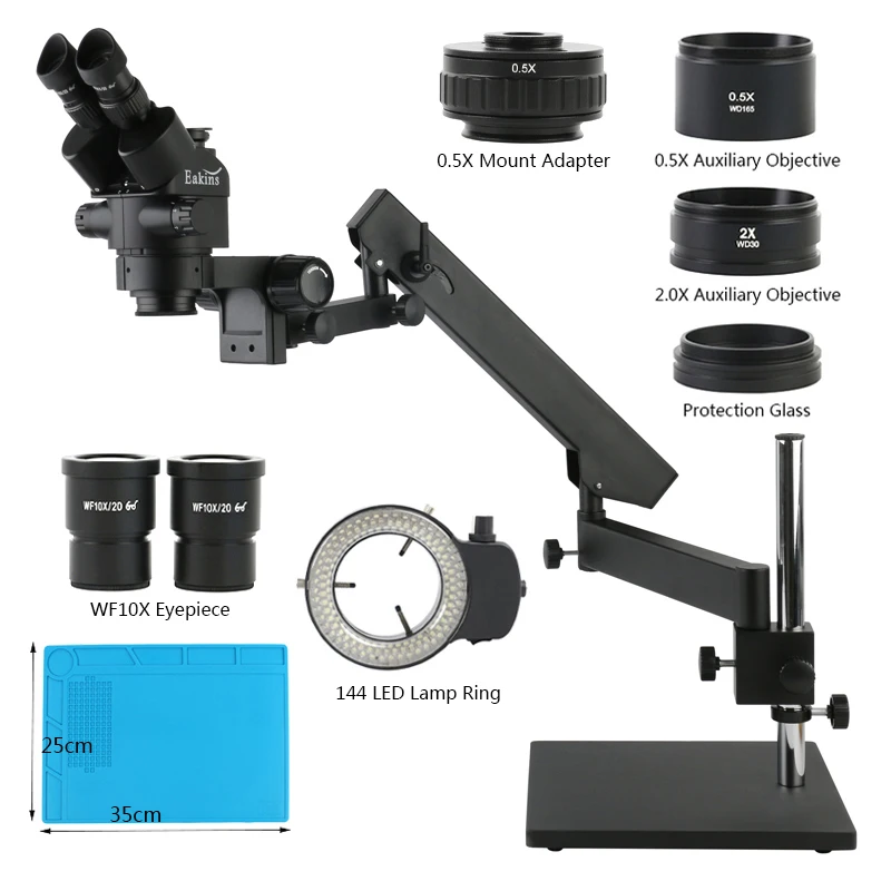 관절형 암 데스크탑 베이스 스탠드 3.5X-90X 줌 삼안 실험실 검사 산업용 PCB 검사 스테레오 현미경